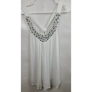 Robin K White Studded Sleeveless Racerback V-Neck Tank Top Size Small